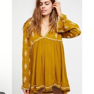 Free People yellow diamond embroidered tunic size XS‎ oversized